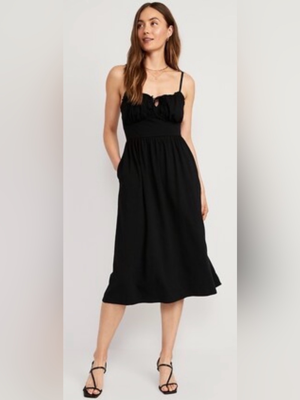 Old Navy Black Spaghetti Strap Midi Dress with Smocked Waist
